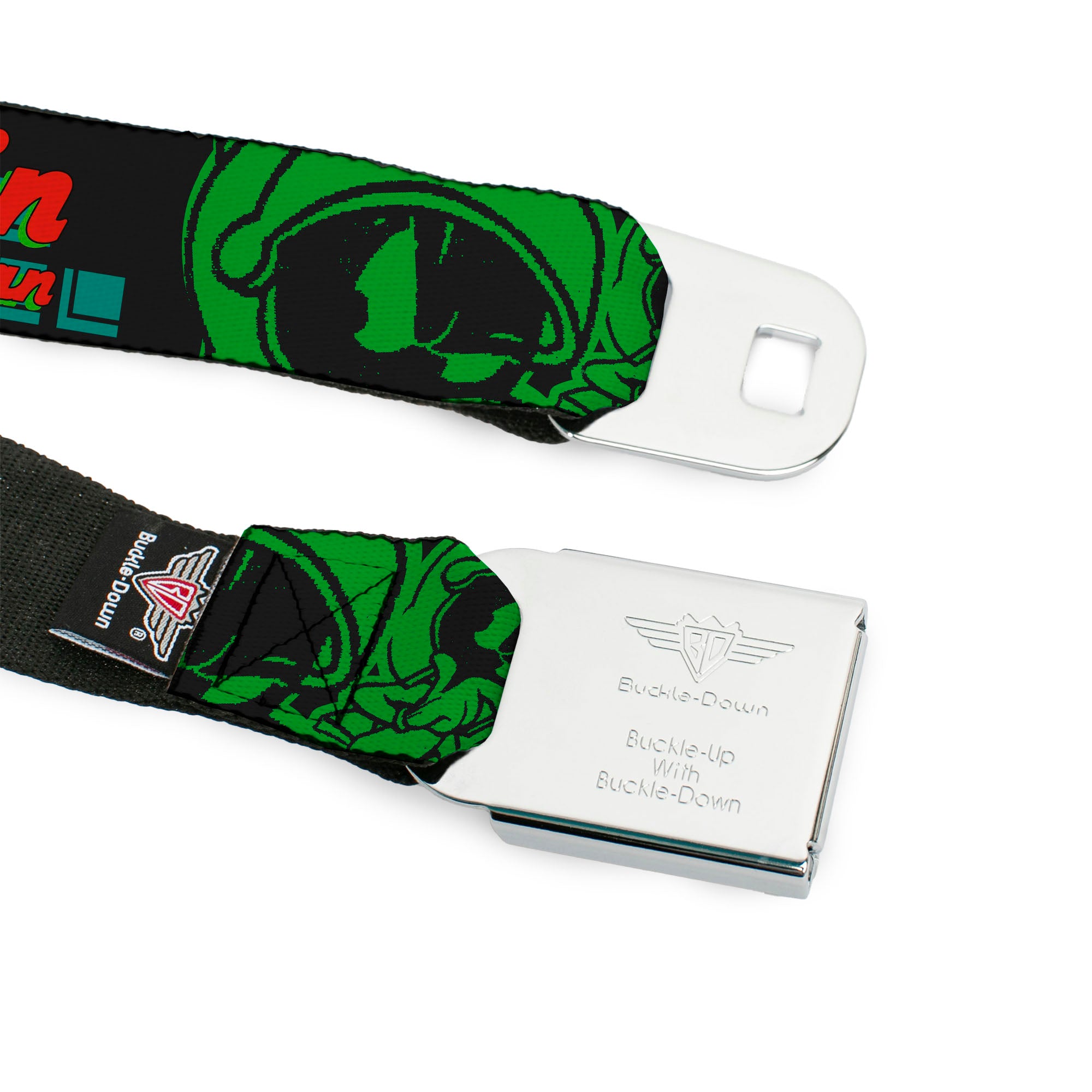 Looney Tunes Logo Full Color White Seatbelt Belt - MARVIN THE MARTIAN w/Poses Black/Turquoise Webbing Seatbelt Belts Looney Tunes