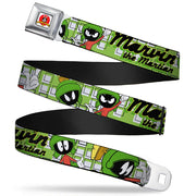 Looney Tunes Logo Full Color White Seatbelt Belt - MARVIN THE MARTIAN w/Poses White/Green Webbing Seatbelt Belts Looney Tunes
