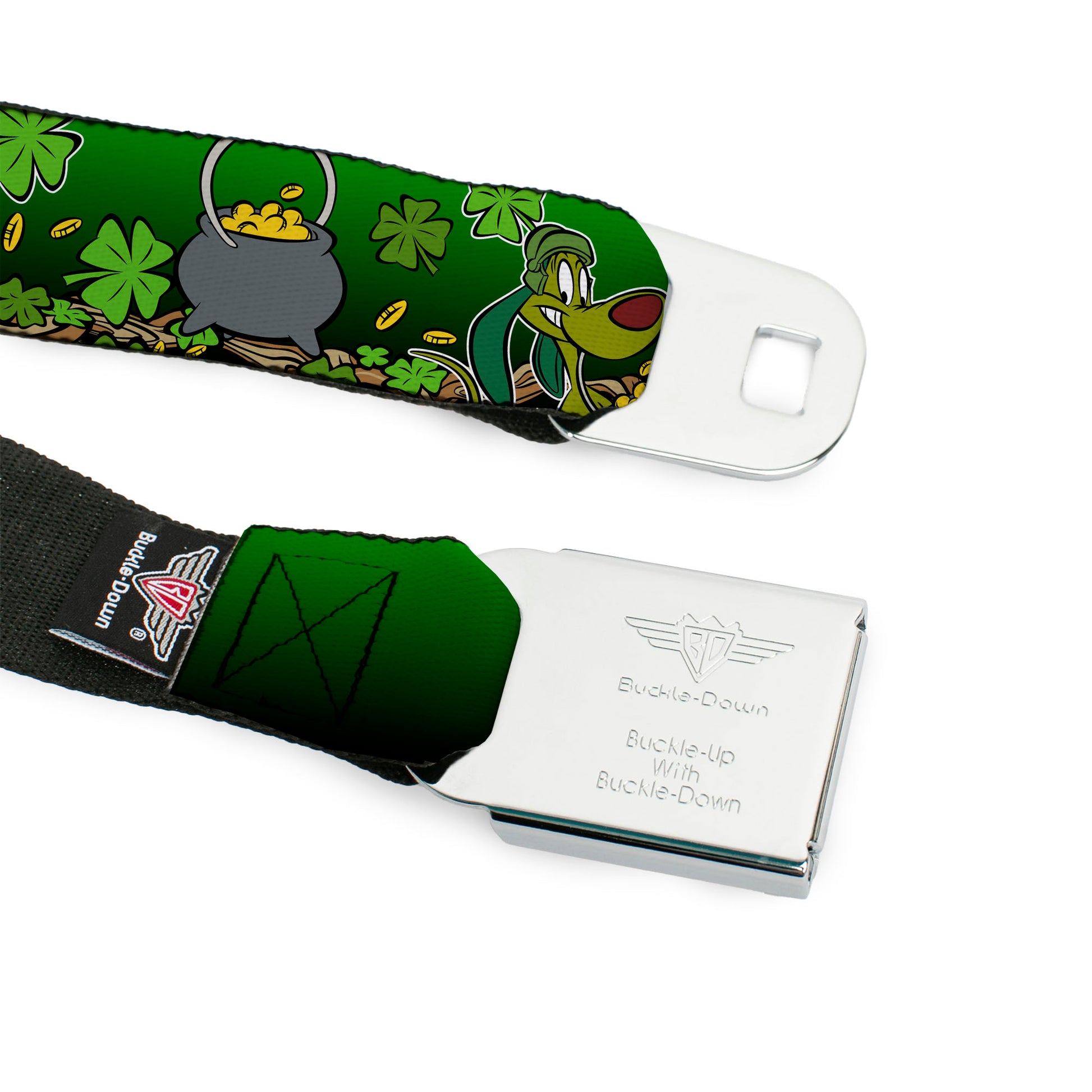 Looney Tunes Logo Full Color White Seatbelt Belt - Marvin the Martian & K-9 Poses/Clovers Greens Webbing Seatbelt Belts Looney Tunes