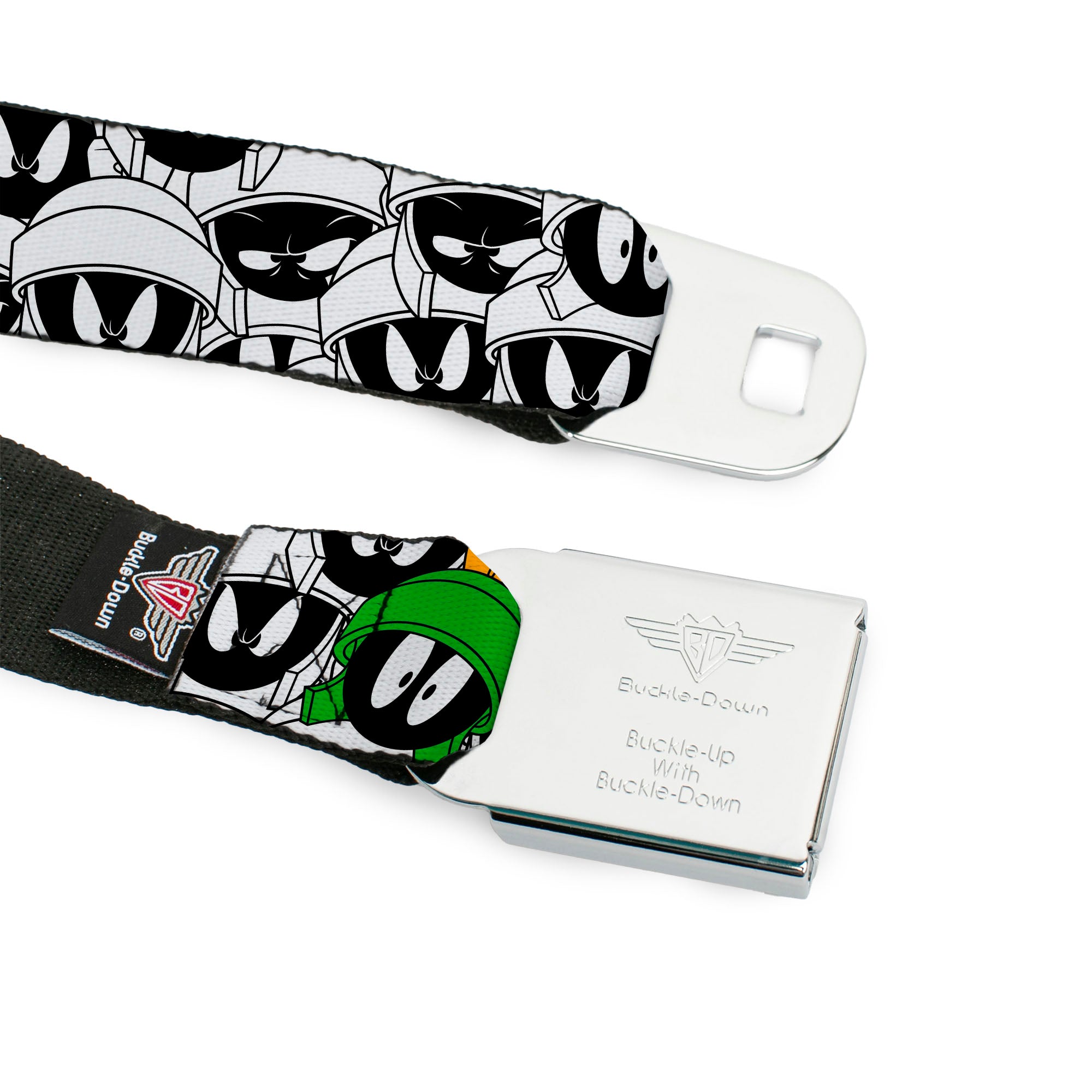 Looney Tunes Logo Full Color White Seatbelt Belt - Marvin the Martian Expressions Stacked White/Black/Green/Gold Webbing Seatbelt Belts Looney Tunes