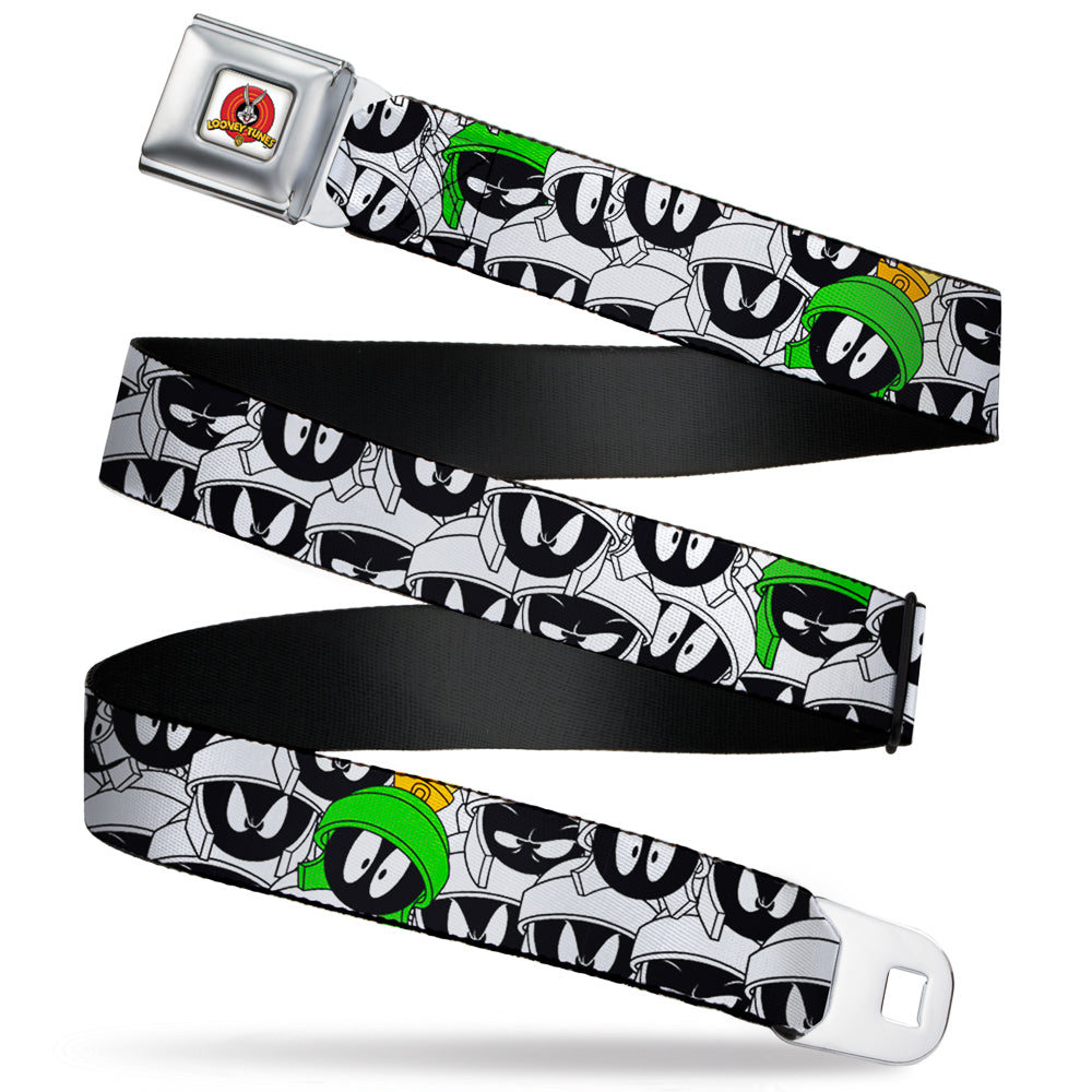 Looney Tunes Logo Full Color White Seatbelt Belt - Marvin the Martian Expressions Stacked White/Black/Green/Gold Webbing Seatbelt Belts Looney Tunes