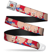 Looney Tunes Logo Full Color White Seatbelt Belt - Porky Pig Expressions Red Webbing Seatbelt Belts Looney Tunes