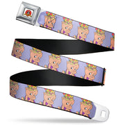 Looney Tunes Logo Full Color White Seatbelt Belt - Porky Pig Hip Hop Expression Lavender Webbing Seatbelt Belts Looney Tunes