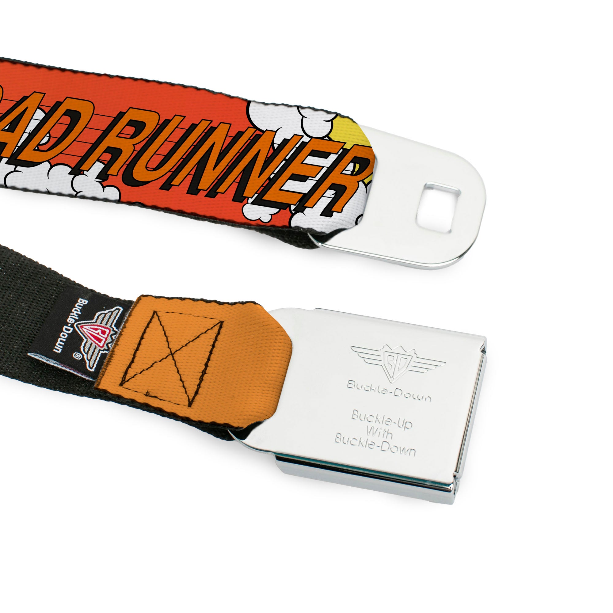 Looney Tunes Logo Full Color White Seatbelt Belt - ROAD RUNNER w/Road Runner Poses Orange Webbing Seatbelt Belts Looney Tunes