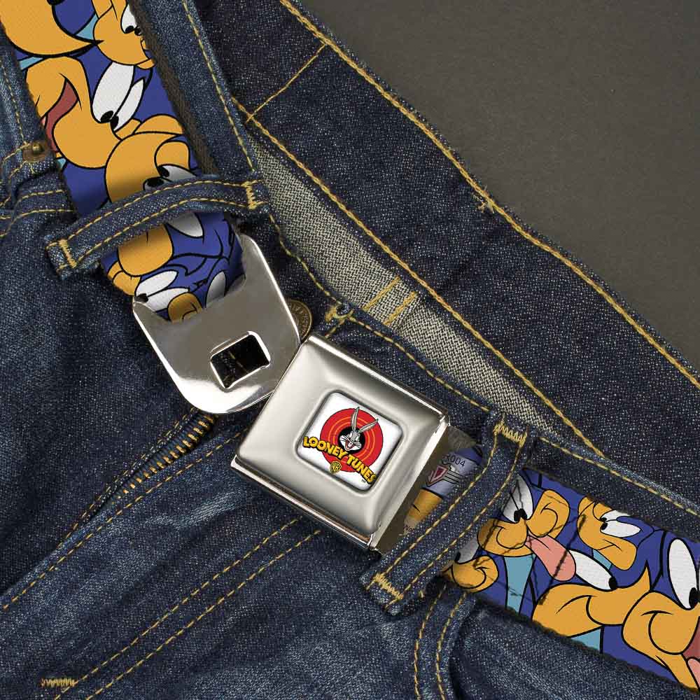 Looney Tunes Logo Full Color White Seatbelt Belt - Road Runner Expressions Stacked Webbing Seatbelt Belts Looney Tunes
