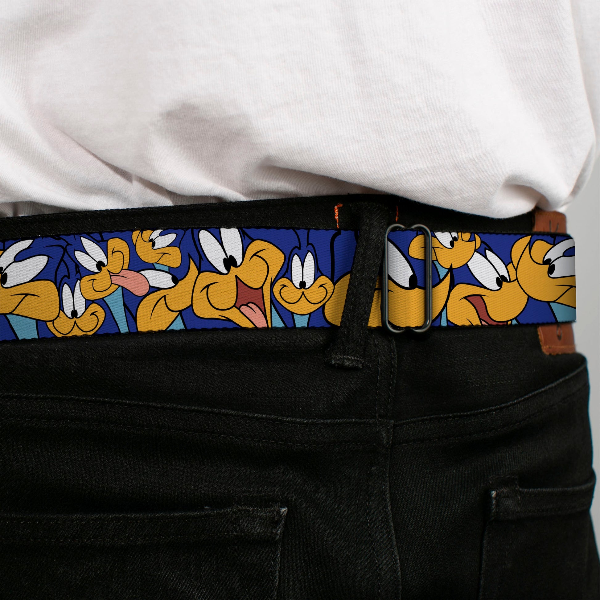Looney Tunes Logo Full Color White Seatbelt Belt - Road Runner Expressions Stacked Webbing Seatbelt Belts Looney Tunes