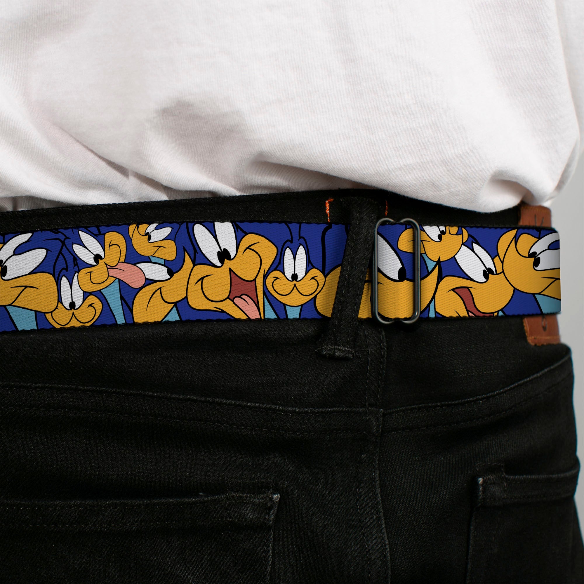 Looney Tunes Logo Full Color White Seatbelt Belt - Road Runner Expressions Stacked Webbing Seatbelt Belts Looney Tunes