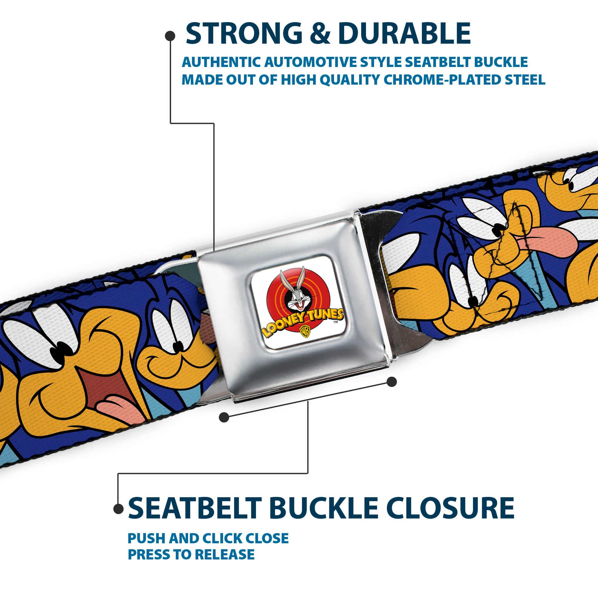 Looney Tunes Logo Full Color White Seatbelt Belt - Road Runner Expressions Stacked Webbing Seatbelt Belts Looney Tunes