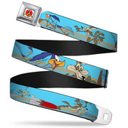 Looney Tunes Logo Full Color White Seatbelt Belt - Road Runner/Wile E. Coyote Scene2 Desert Webbing Seatbelt Belts Looney Tunes