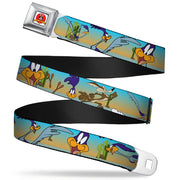 Looney Tunes Logo Full Color White Seatbelt Belt - Road Runner/Wile E. Coyote Scene1 Desert Webbing Seatbelt Belts Looney Tunes