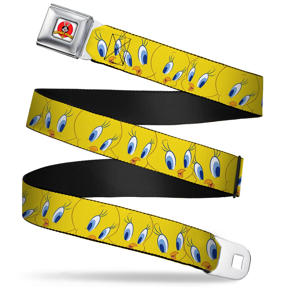 Looney Tunes Logo Full Color White Seatbelt Belt - Tweety Bird Expressions Yellow Webbing Seatbelt Belts Looney Tunes