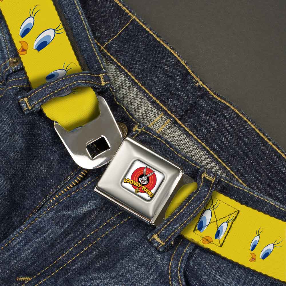 Looney Tunes Logo Full Color White Seatbelt Belt - Tweety Bird Expressions2 Webbing Seatbelt Belts Looney Tunes