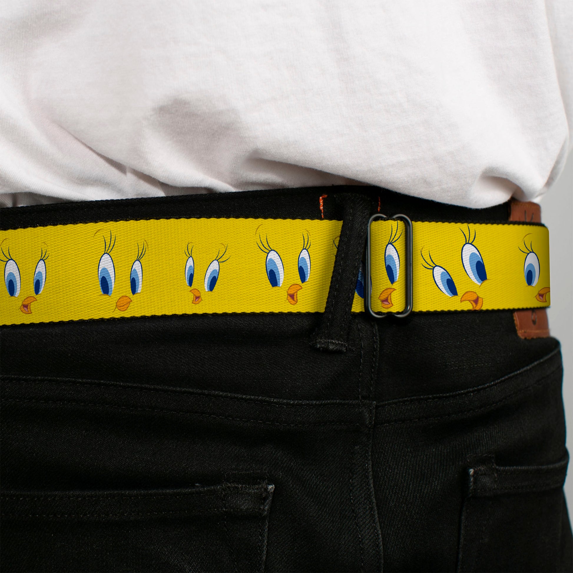 Looney Tunes Logo Full Color White Seatbelt Belt - Tweety Bird Expressions2 Webbing Seatbelt Belts Looney Tunes