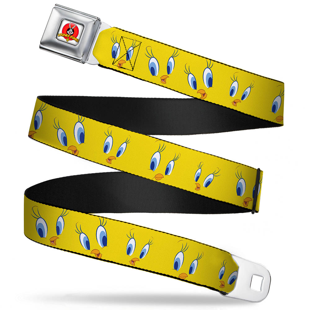 Looney Tunes Logo Full Color White Seatbelt Belt - Tweety Bird Expressions2 Webbing Seatbelt Belts Looney Tunes