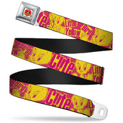 Looney Tunes Logo Full Color White Seatbelt Belt - Tweety Bird Poses CUTE LITTLE YELLOW BIRD Yellow/Pink Webbing Seatbelt Belts Looney Tunes