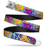 Looney Tunes Logo Full Color White Seatbelt Belt - Tweety Bird Poses LITTLE CUTIE-LOVEABLE Blue/Multi Color Webbing Seatbelt Belts Looney Tunes