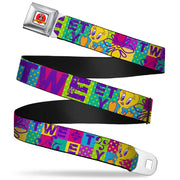 Looney Tunes Logo Full Color White Seatbelt Belt - TWEETY Letter Blocks Polka Dot Multi Color Webbing Seatbelt Belts Looney Tunes