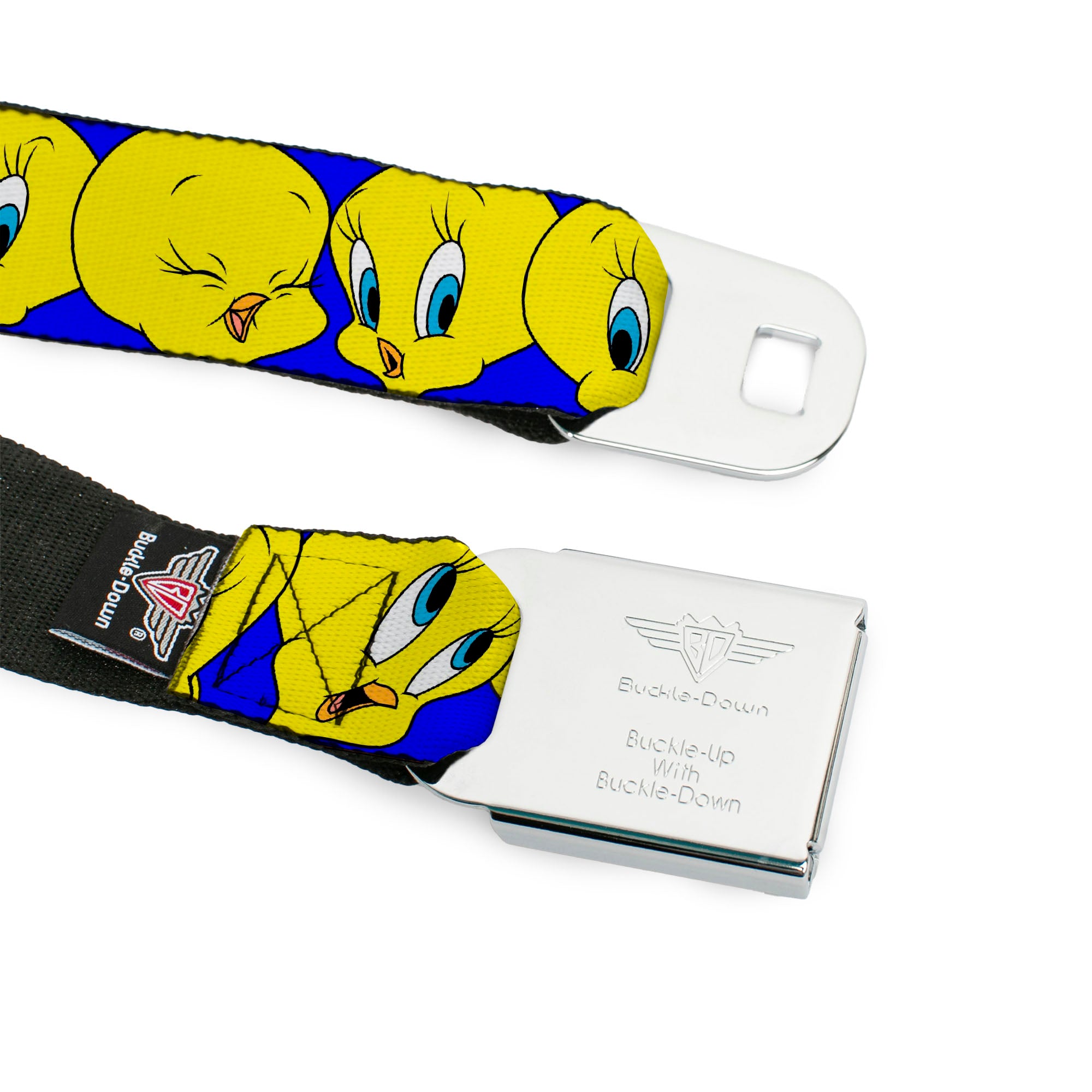 Looney Tunes Logo Full Color White Seatbelt Belt - Tweety Bird CLOSE-UP Expressions Royal Webbing Seatbelt Belts Looney Tunes