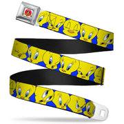 Looney Tunes Logo Full Color White Seatbelt Belt - Tweety Bird CLOSE-UP Expressions Royal Webbing Seatbelt Belts Looney Tunes