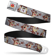 Looney Tunes Logo Full Color White Seatbelt Belt - Tasmanian Devil Expressions Gray Swirl Webbing Seatbelt Belts Looney Tunes