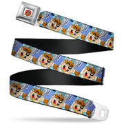 Looney Tunes Logo Full Color White Seatbelt Belt - Tasmanian Devil Boom Box Pose Baby Blue Webbing Seatbelt Belts Looney Tunes
