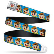 Looney Tunes Logo Full Color White Seatbelt Belt - Tasmanian Devil Hip Hop Expression Blue Webbing Seatbelt Belts Looney Tunes