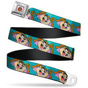 Looney Tunes Logo Full Color White Seatbelt Belt - Tasmanian Devil Hip Hop Expression2 Turquoise Webbing Seatbelt Belts Looney Tunes