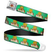 Looney Tunes Logo Full Color White Seatbelt Belt - Wile E. Coyote Hip Hop Expression Green Webbing Seatbelt Belts Looney Tunes