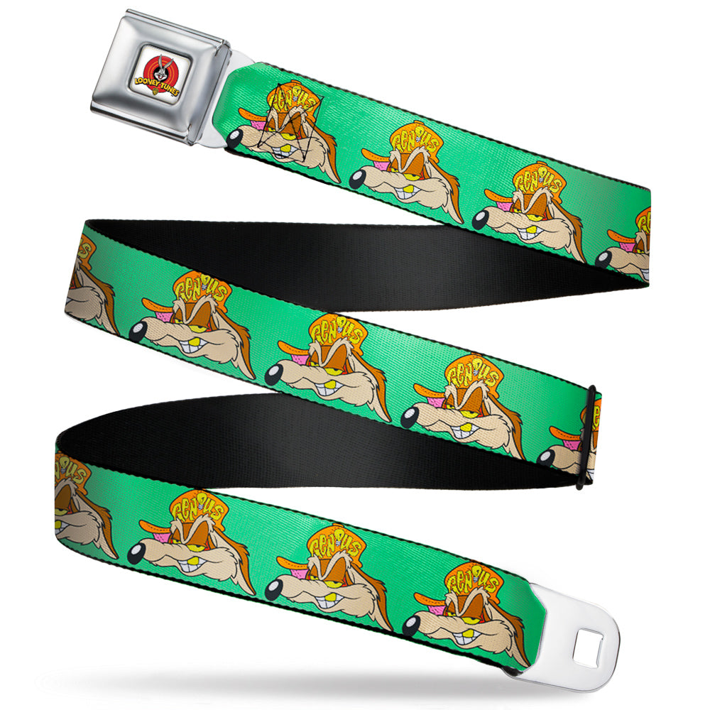 Looney Tunes Logo Full Color White Seatbelt Belt - Wile E. Coyote Hip Hop Expression Green Webbing Seatbelt Belts Looney Tunes