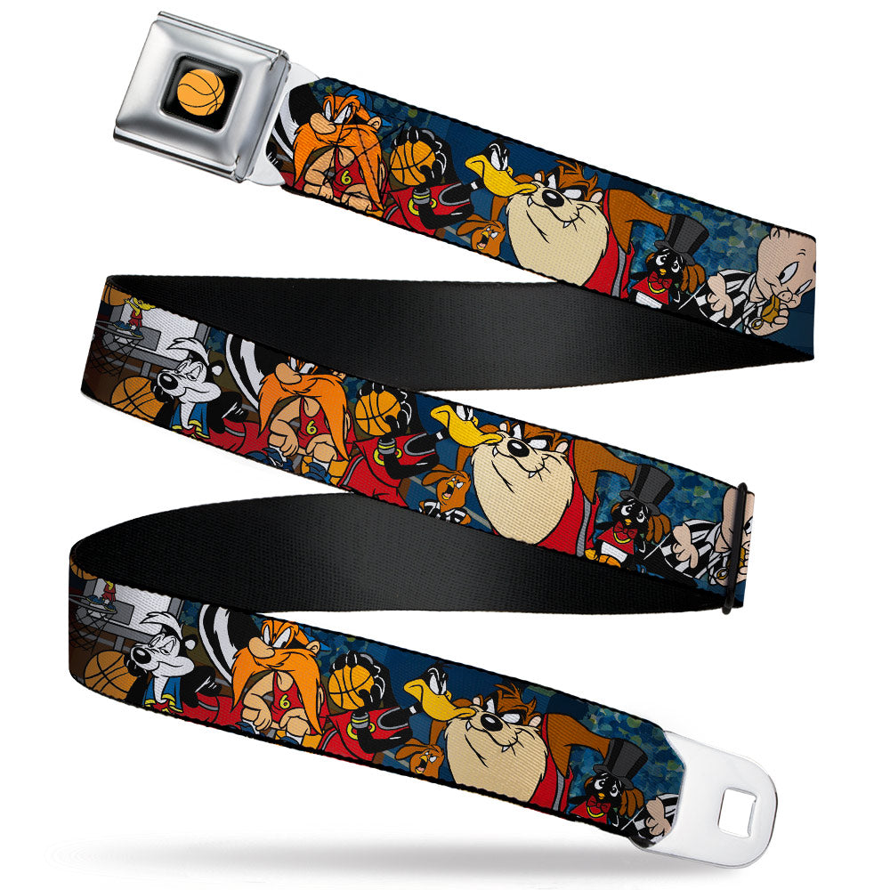 Looney Tunes Basketball Full Color Black Seatbelt Belt - Looney Tunes Basketball 11-Players/2-Referees Group Pose Blues Webbing Seatbelt Belts Looney Tunes