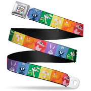 Looney Tunes THAT'S ALL FOLKS Script Full Color White/Multi Color Seatbelt Belt - Looney Tunes 6-Character Pose Pride Blocks Multi Color Webbing Seatbelt Belts Looney Tunes