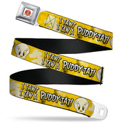 LOONEY TUNES Bullseye Title Logo Full Color White Seatbelt Belt - Looney Tunes Tweety I TAWT I TAW A PUDDY-TAT Expression Yellows Webbing Seatbelt Belts Looney Tunes