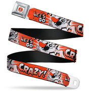 LOONEY TUNES Bullseye Title Logo Full Color White Seatbelt Belt - Looney Tunes Taz Tasmanian Devil LET'S GO CRAZY Pose Reds Webbing Seatbelt Belts Looney Tunes