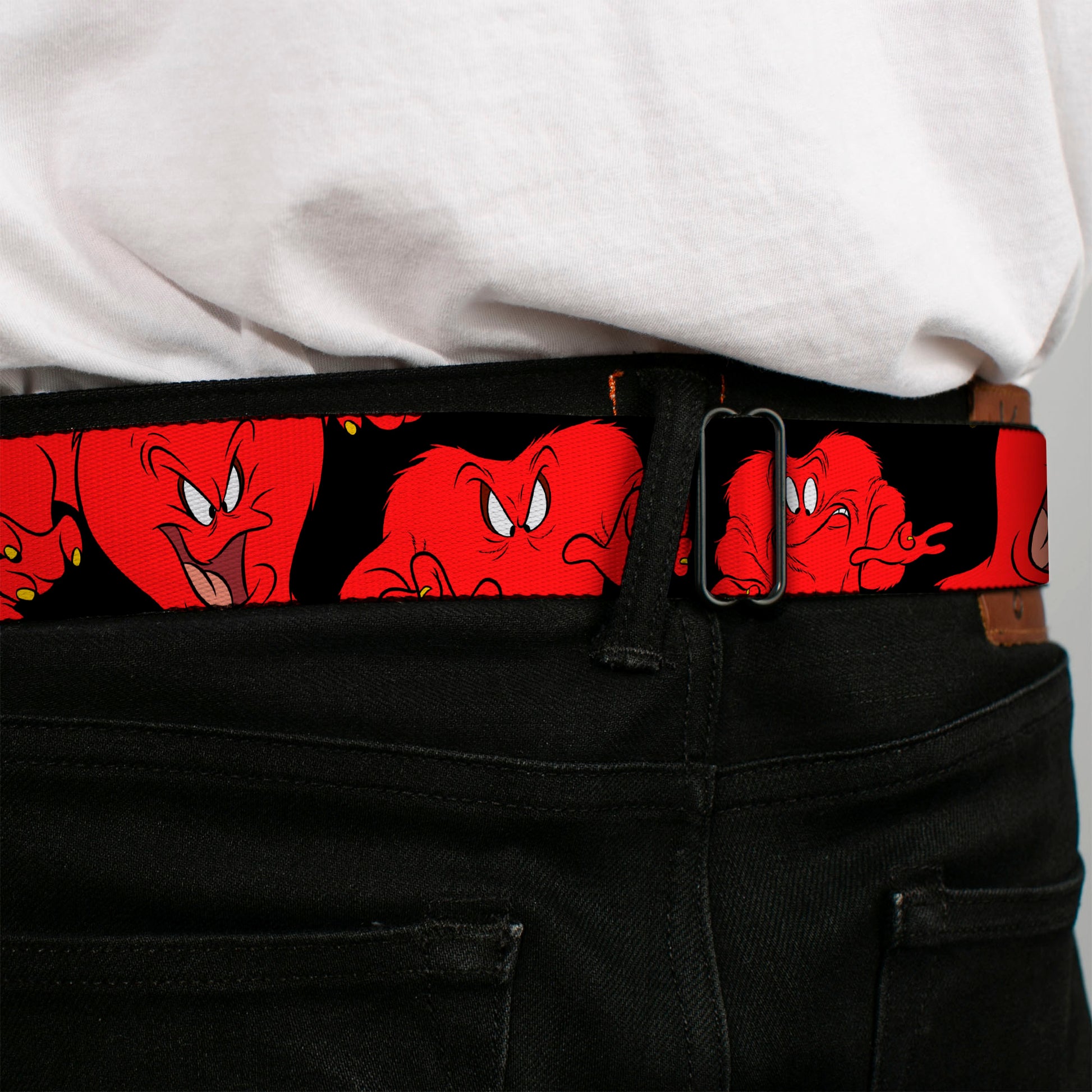 Gossamer Expression CLOSE-UP Full Color Red Seatbelt Belt - Gossamer 6-Poses Black/Red Webbing Seatbelt Belts Looney Tunes