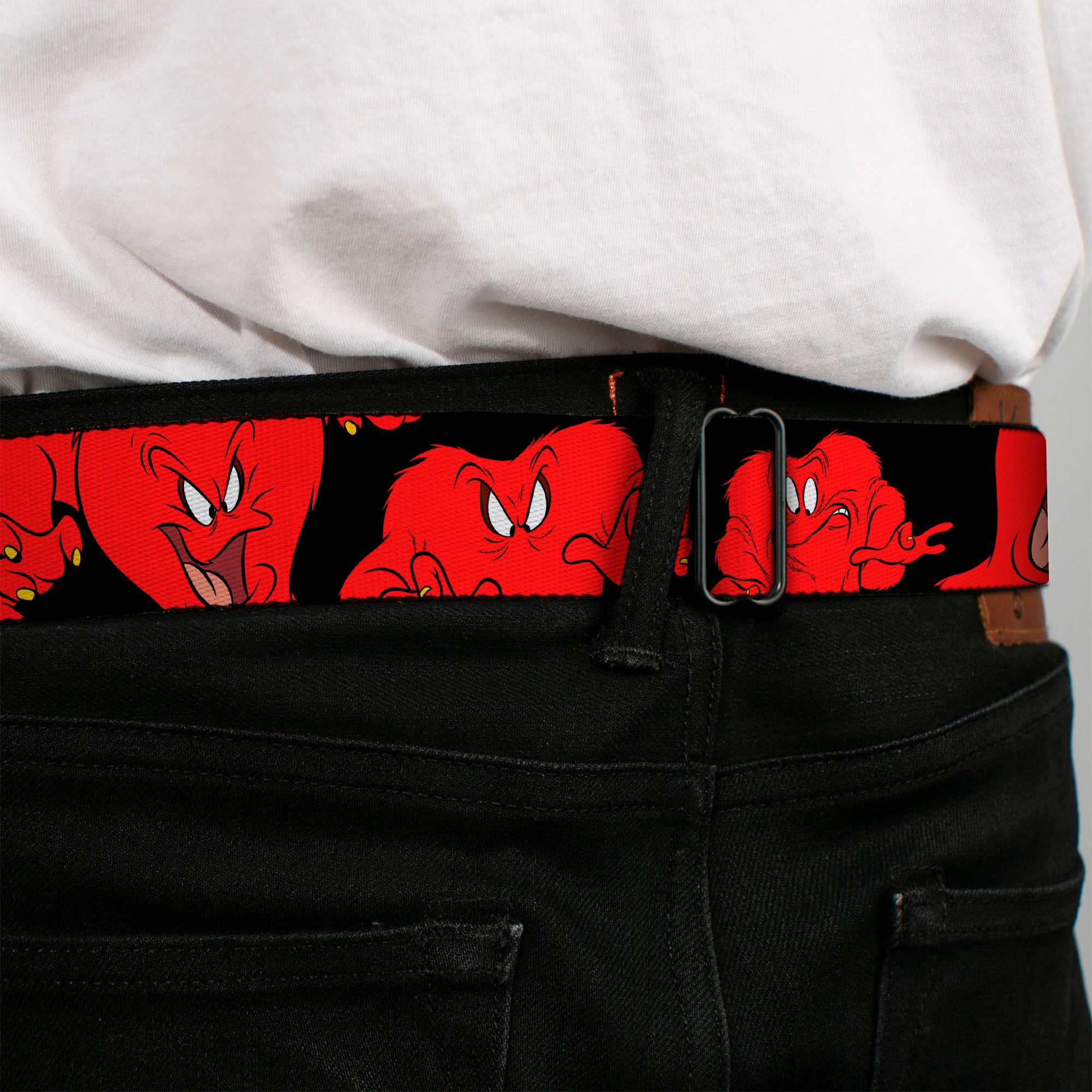 Gossamer Expression CLOSE-UP Full Color Red Seatbelt Belt - Gossamer 6-Poses Black/Red Webbing Seatbelt Belts Looney Tunes