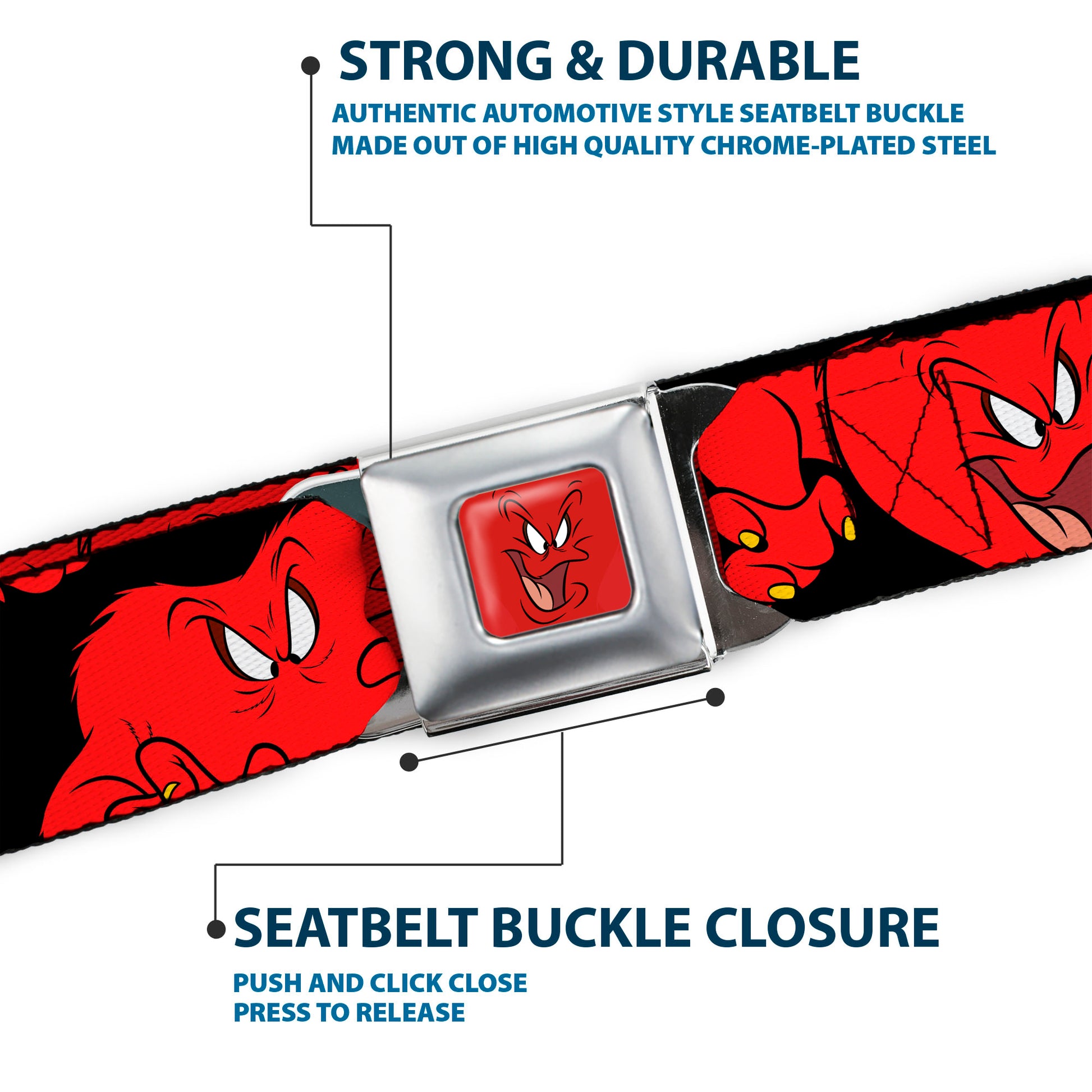 Gossamer Expression CLOSE-UP Full Color Red Seatbelt Belt - Gossamer 6-Poses Black/Red Webbing Seatbelt Belts Looney Tunes