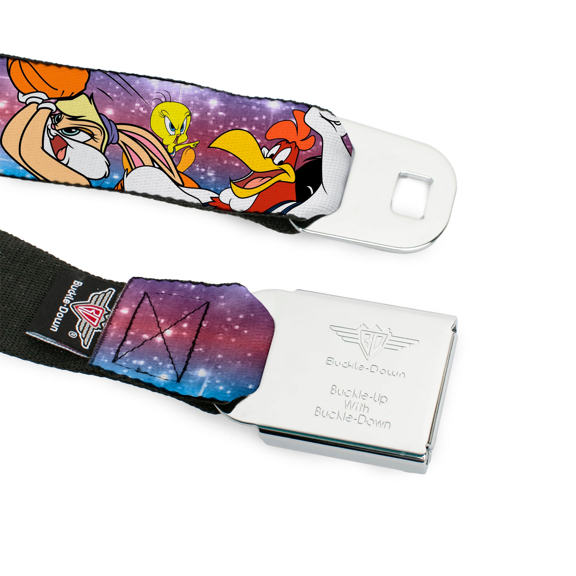 Space Jam Tune Squad Icon Full Color Black/Red/Blue Seatbelt Belt - Space Jam Tunes Squad 10-Players Group Pose Galaxy Webbing Seatbelt Belts Looney Tunes