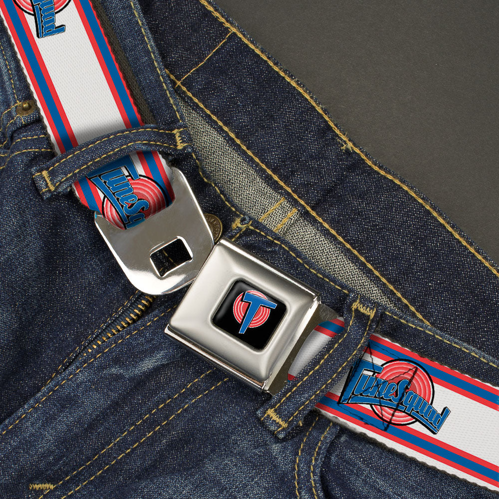 Space Jam Tune Squad Icon Full Color Black/Red/Blue Seatbelt Belt - Space Jam TUNE SQUAD Logo Stripe White/Red/Blue Webbing Seatbelt Belts Looney Tunes