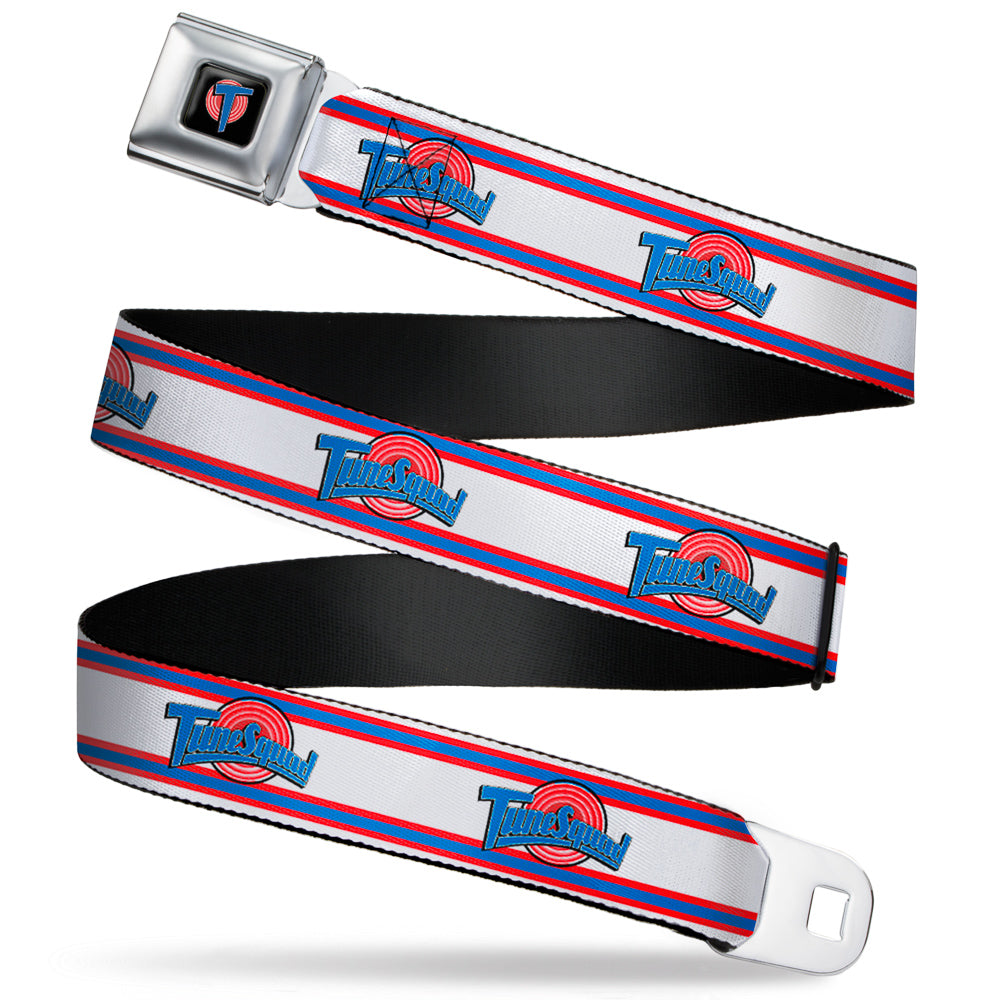 Space Jam Tune Squad Icon Full Color Black/Red/Blue Seatbelt Belt - Space Jam TUNE SQUAD Logo Stripe White/Red/Blue Webbing Seatbelt Belts Looney Tunes