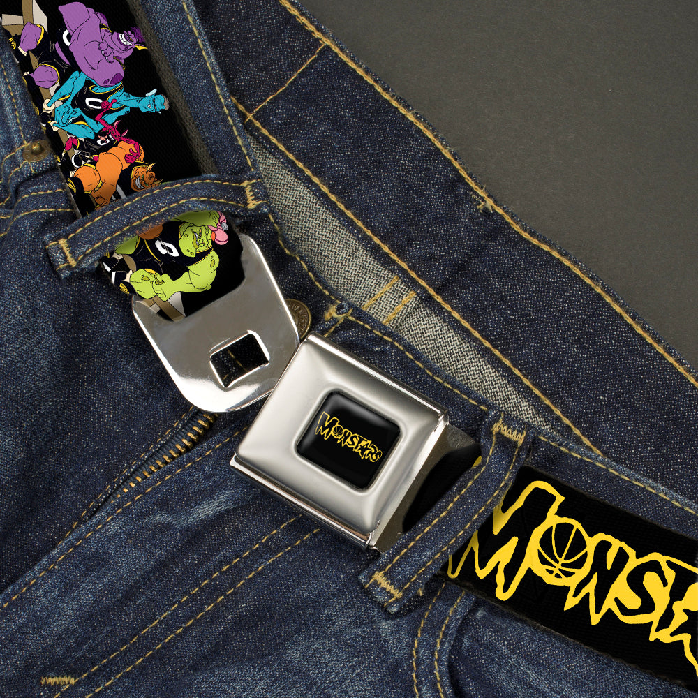 Space Jam MONSTARS Logo Black/Yellow Seatbelt Belt - Space Jam MONSTARS Logo/5-Character Group Pose Black/Yellow Webbing Seatbelt Belts Looney Tunes