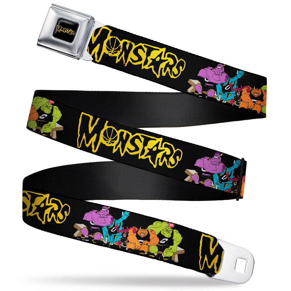 Space Jam MONSTARS Logo Black/Yellow Seatbelt Belt - Space Jam MONSTARS Logo/5-Character Group Pose Black/Yellow Webbing Seatbelt Belts Looney Tunes