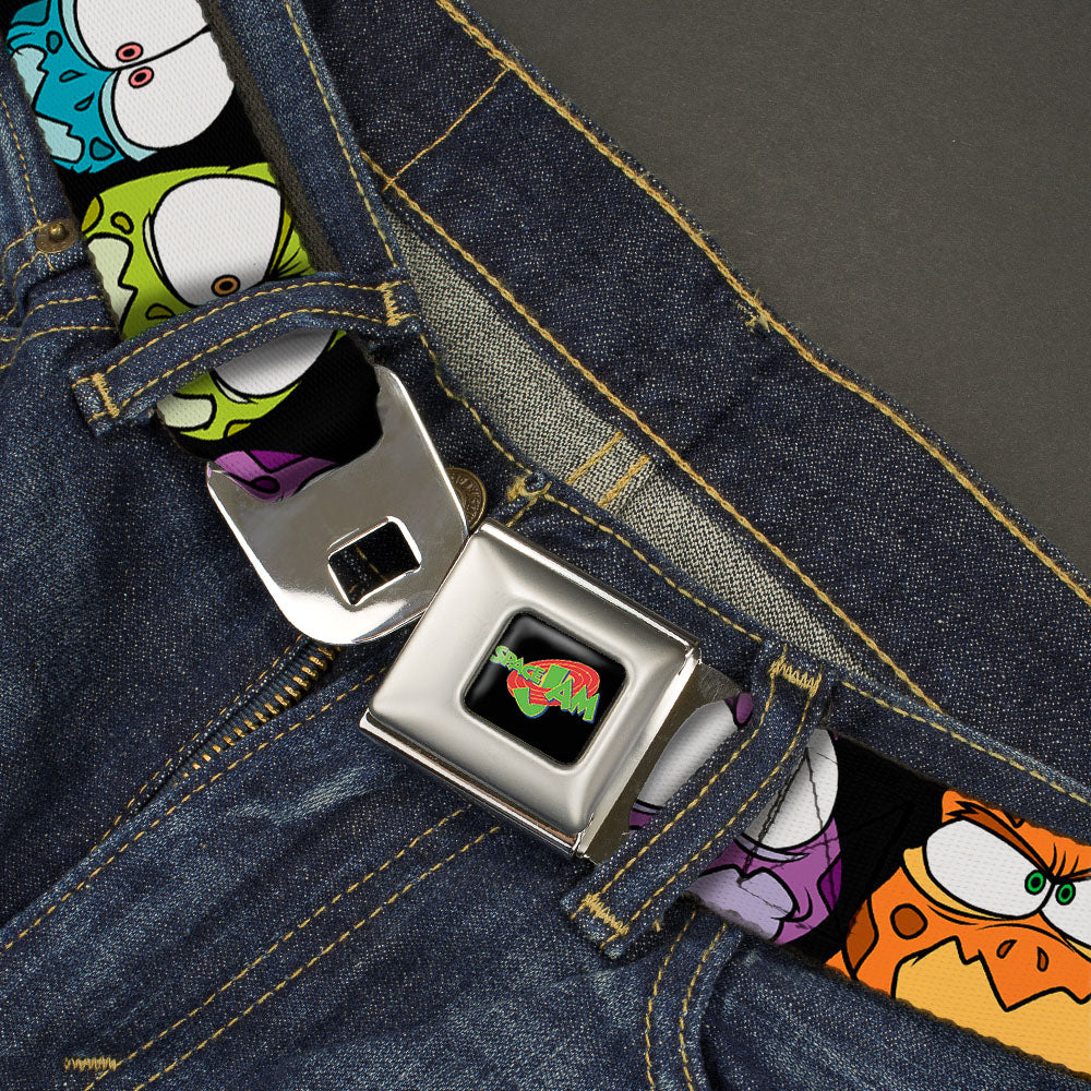 SPACE JAM Logo Full Color Black/Red/Green Seatbelt Belt - Space Jam Nerdlucks Faces CLOSE-UP Black Webbing Seatbelt Belts Looney Tunes