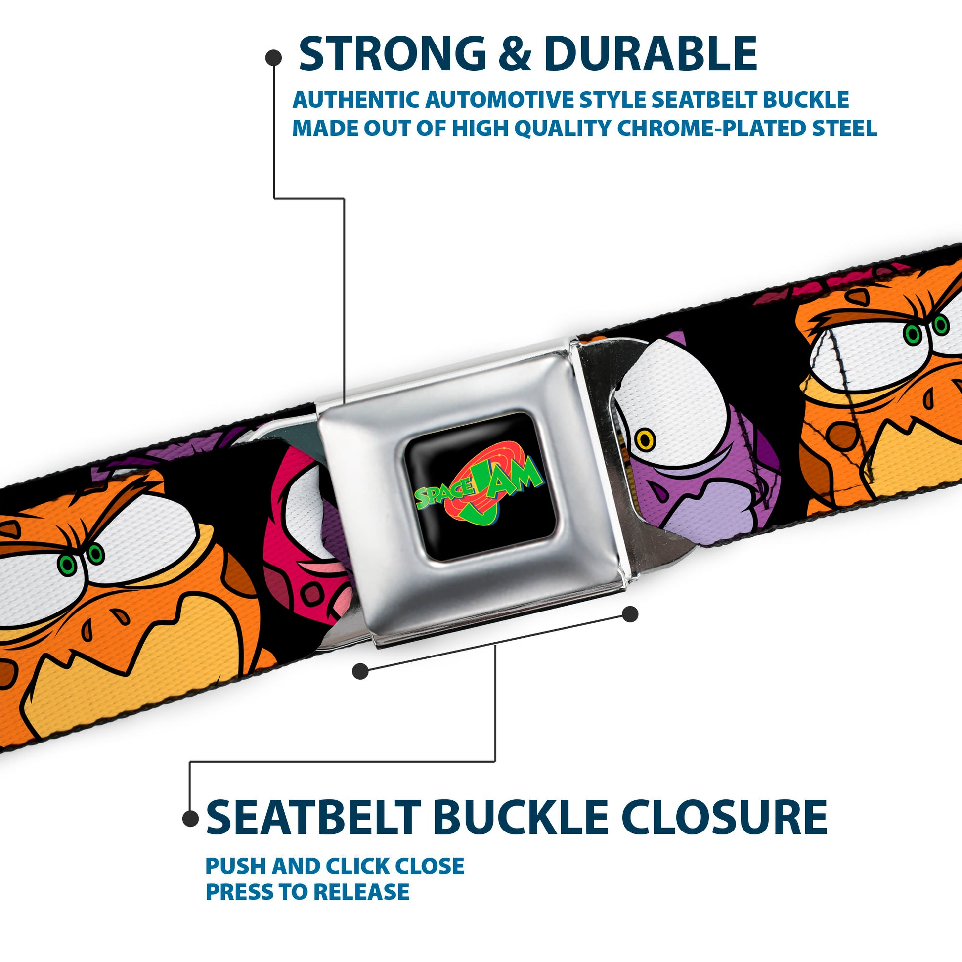 SPACE JAM Logo Full Color Black/Red/Green Seatbelt Belt - Space Jam Nerdlucks Faces CLOSE-UP Black Webbing Seatbelt Belts Looney Tunes