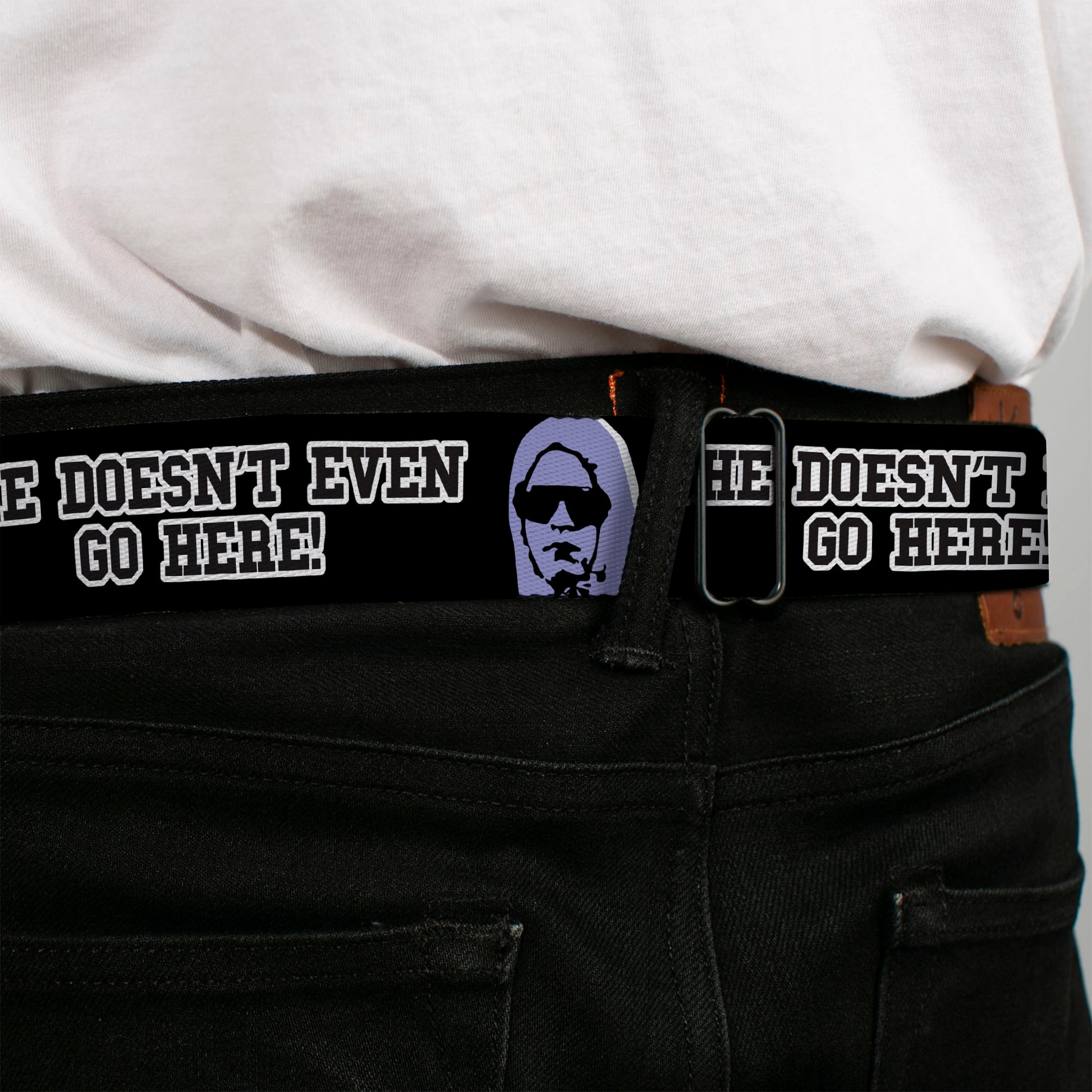 MEAN GIRLS Title Logo Full Color Black/White Seatbelt Belt - Mean Girls Damian SHE DOESN'T EVEN GO HERE Black/Purple Webbing Seatbelt Belts Paramount Pictures