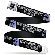MEAN GIRLS Title Logo Full Color Black/White Seatbelt Belt - Mean Girls Damian SHE DOESN'T EVEN GO HERE Black/Purple Webbing Seatbelt Belts Paramount Pictures