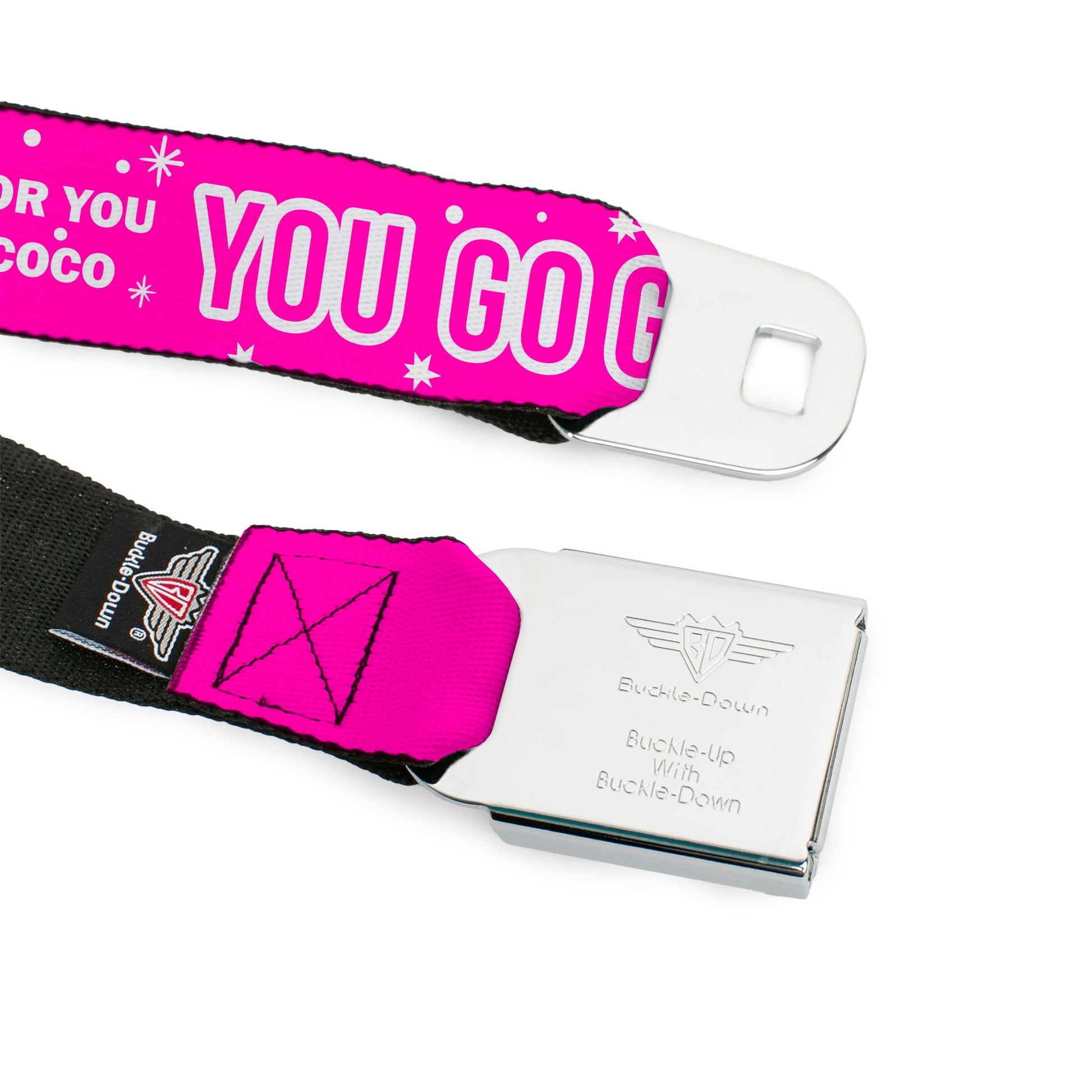 MEAN GIRLS Title Logo Full Color Black/White Seatbelt Belt - Mean Girls YOU GO GLEN COCO Pink/White Webbing Seatbelt Belts Paramount Pictures