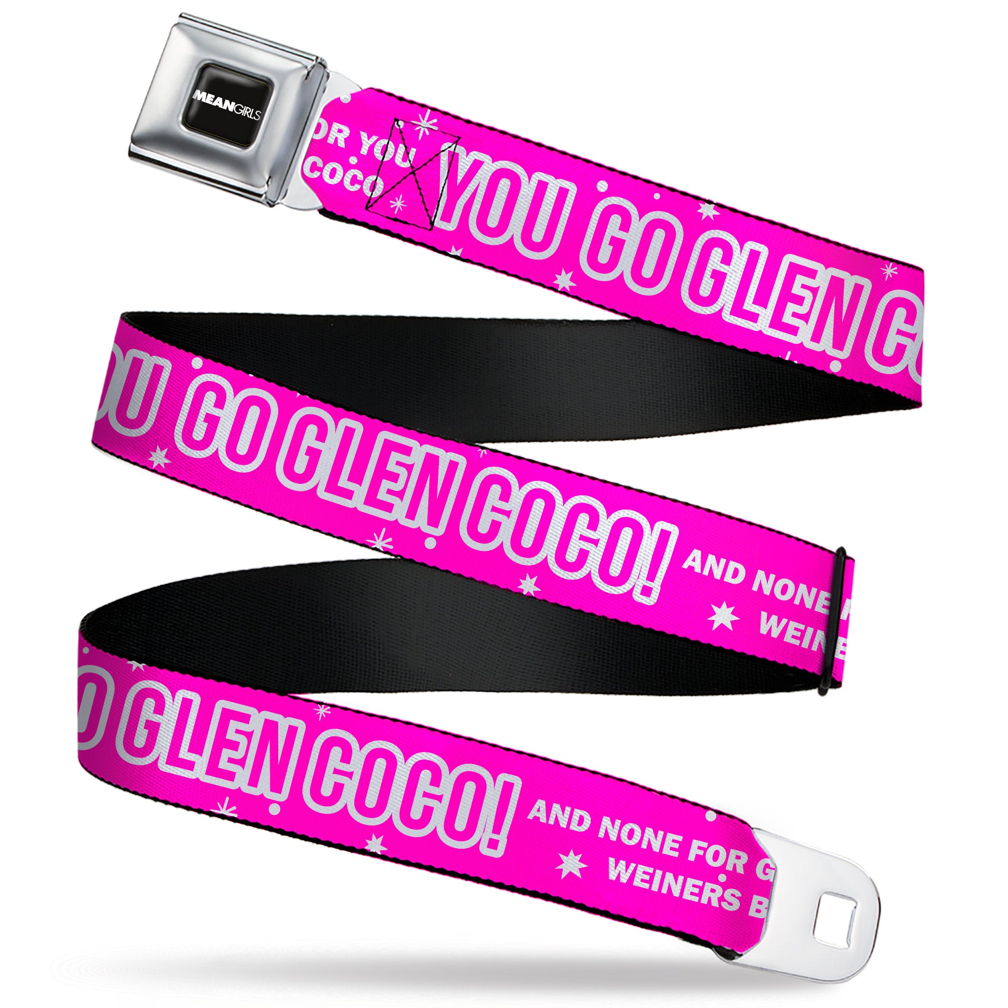 MEAN GIRLS Title Logo Full Color Black/White Seatbelt Belt - Mean Girls YOU GO GLEN COCO Pink/White Webbing Seatbelt Belts Paramount Pictures