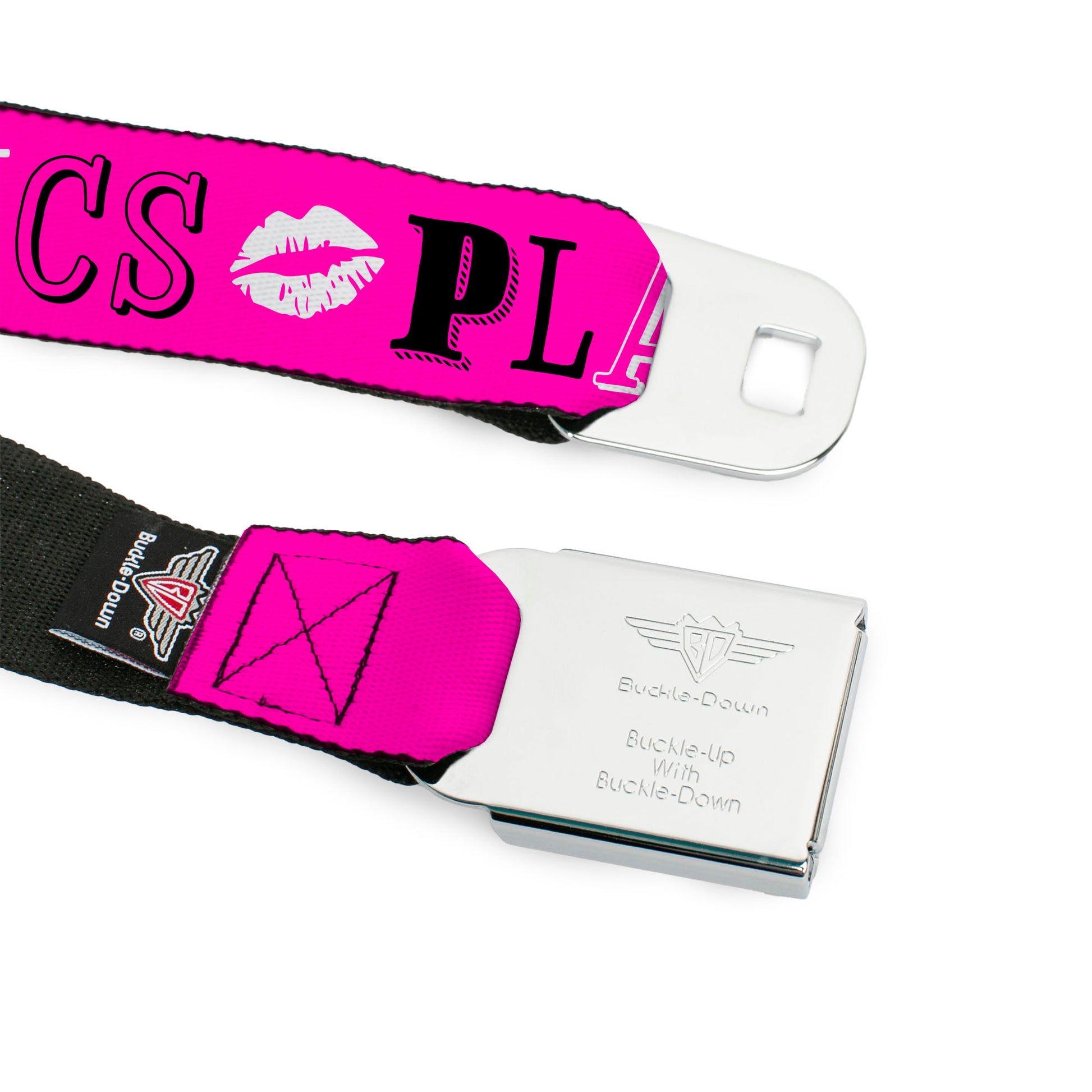 MEAN GIRLS Title Logo Full Color Black/White Seatbelt Belt - Mean Girls PLASTICS Collage Pink/Black/White Webbing Seatbelt Belts Mean Girls