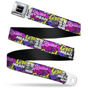 MEAN GIRLS Title Logo Full Color Black/White Seatbelt Belt - Mean Girls Catch Phrases Collage Black/Multi Color Webbing Seatbelt Belts Mean Girls