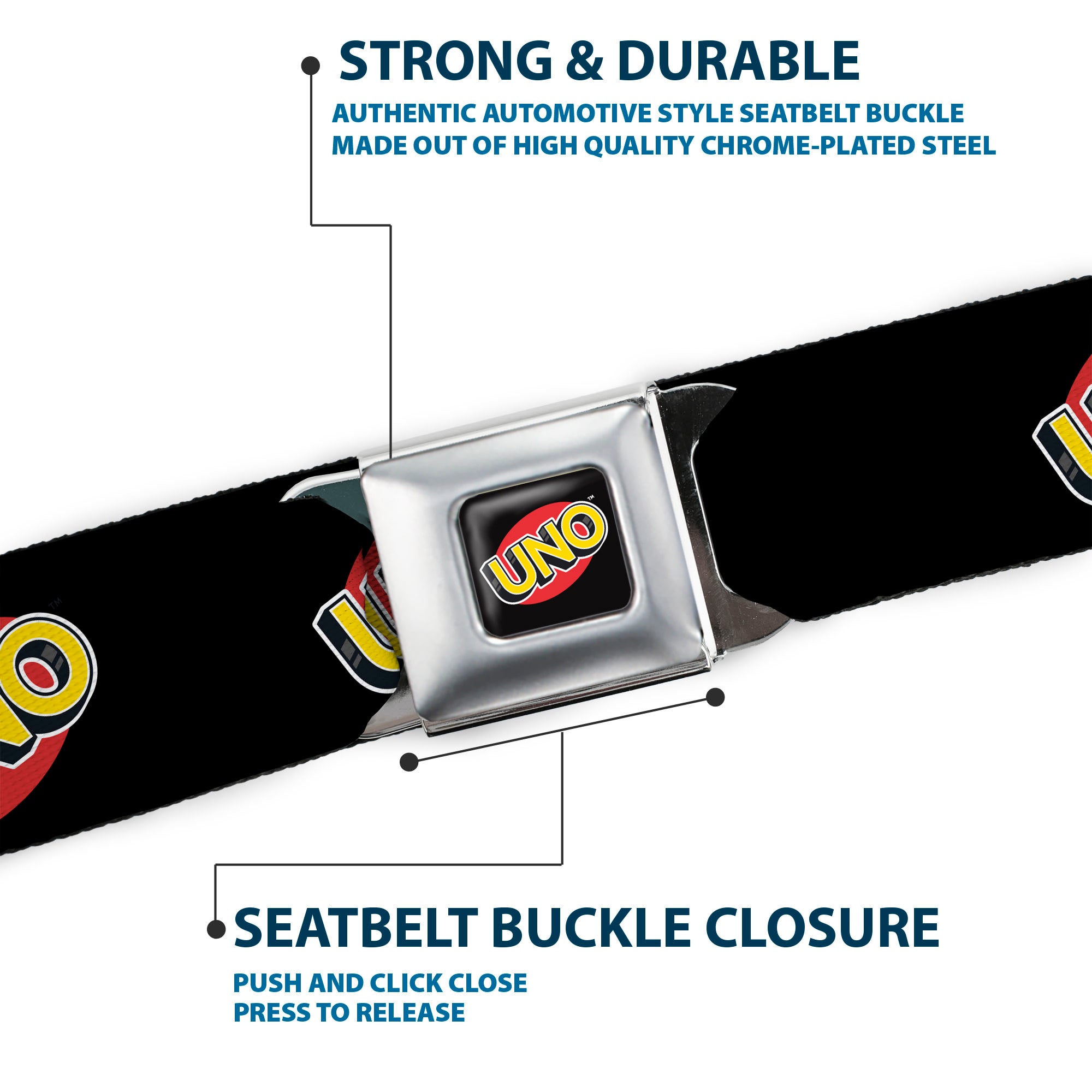 UNO Game Logo Full Color Black/Red/Yellow Seatbelt Belt - UNO Game Logo Black/Red/Yellow Webbing Seatbelt Belts UNO